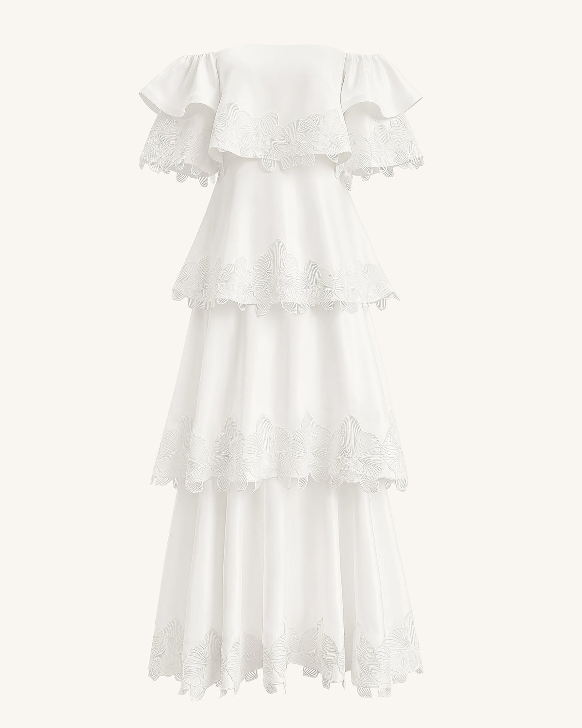 Orchid Embroidered Tiered Off-Shoulder Maxi Dress - White | JW PEI