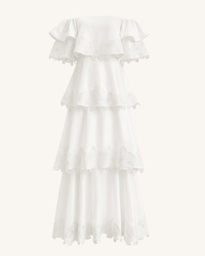 Orchid Embroidered Tiered Off-Shoulder Maxi Dress - White | JW PEI