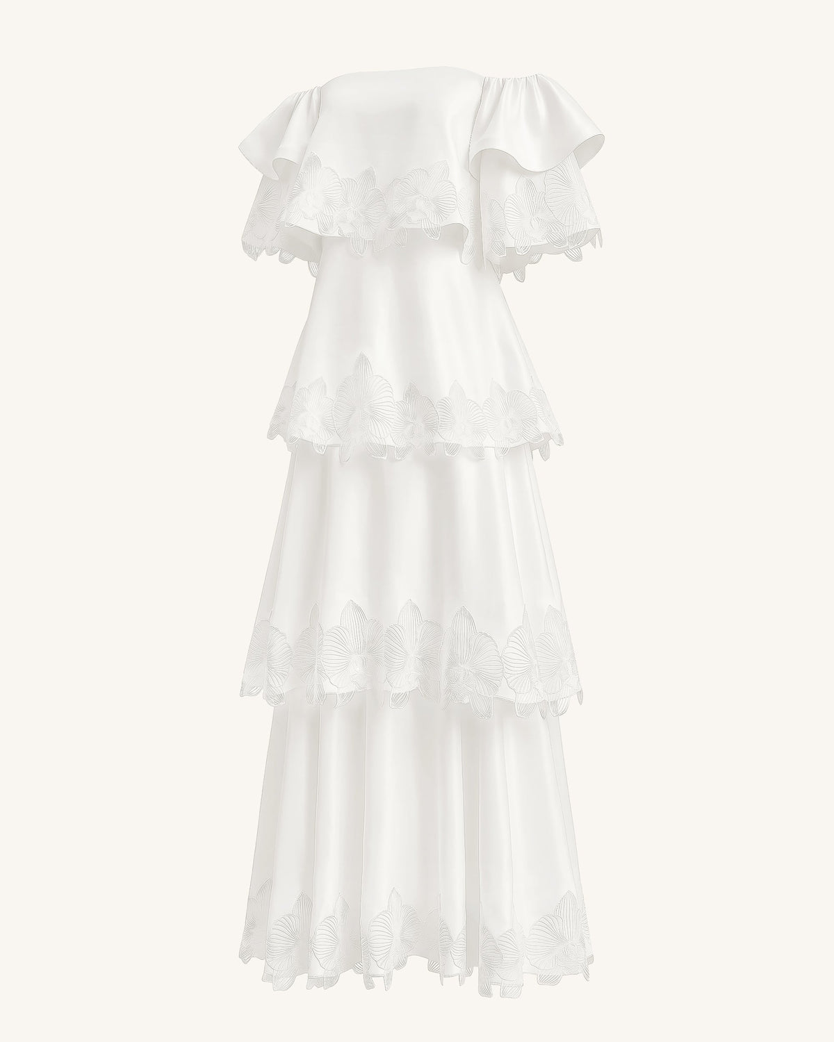 Orchid Embroidered Tiered Off-Shoulder Maxi Dress - White | JW PEI