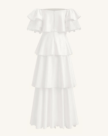 Orchid Embroidered Tiered Off-Shoulder Maxi Dress - White | JW PEI