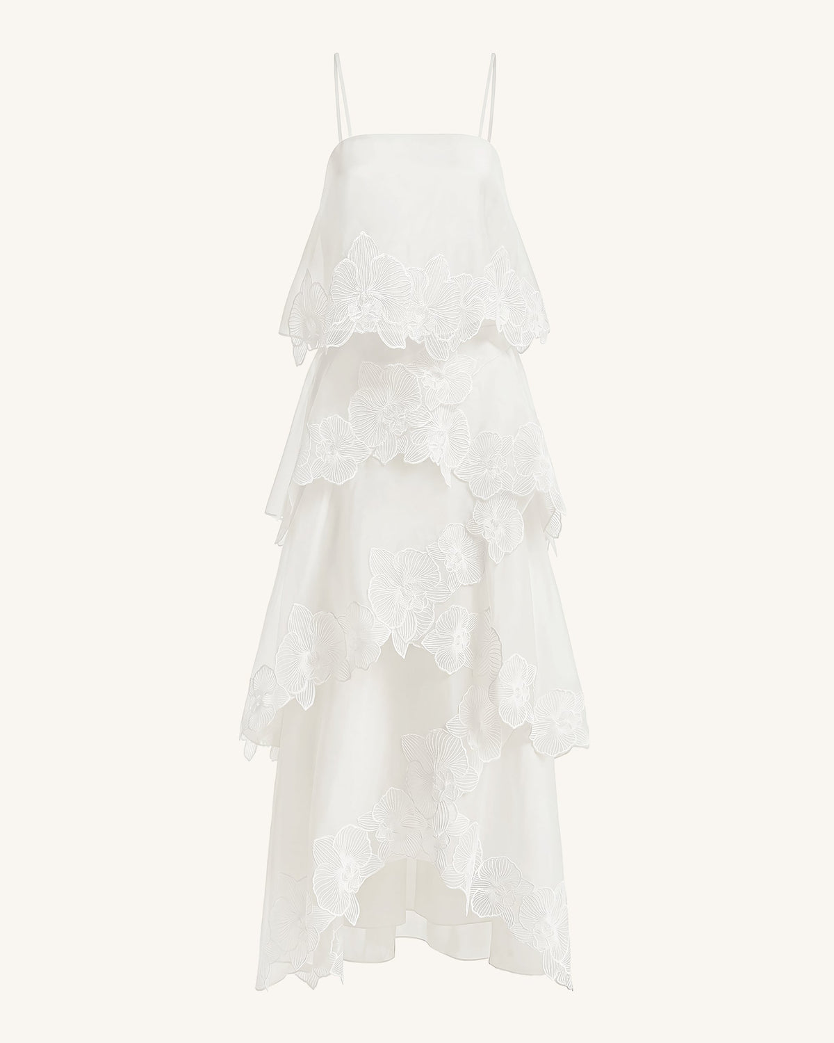 Orchid Embroidered Layered Maxi Dress - White | JW PEI