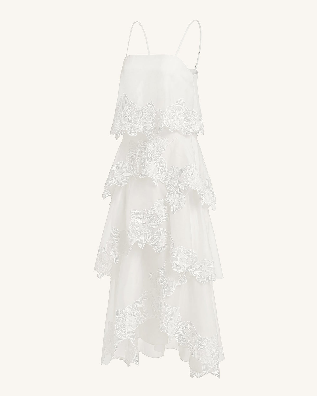 Orchid Embroidered Layered Maxi Dress - White | JW PEI