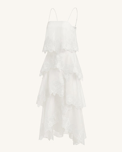 Orchid Embroidered Layered Maxi Dress - White | JW PEI