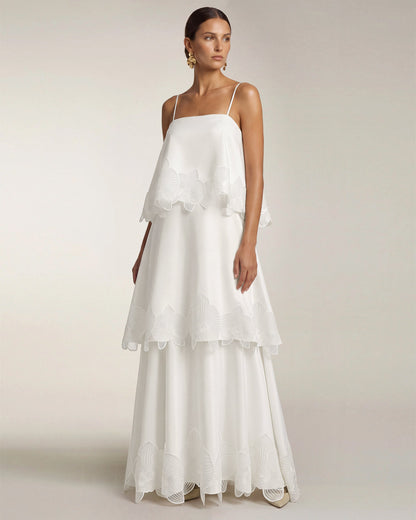 Orchid Embroidered Tiered Maxi Dress - White | JW PEI