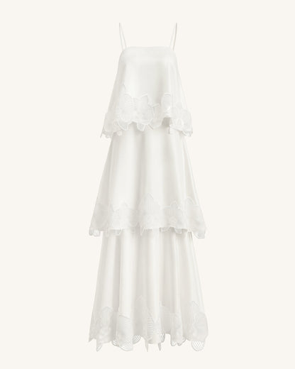 Orchid Embroidered Tiered Maxi Dress - White | JW PEI