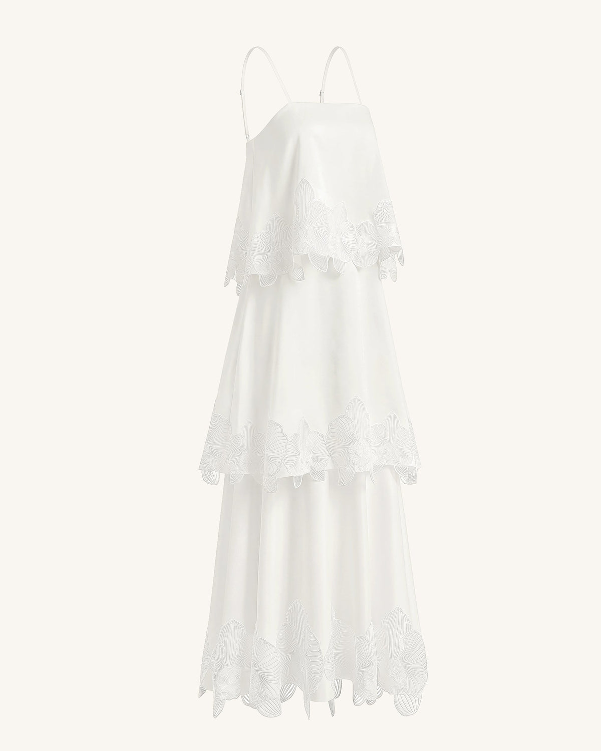 Orchid Embroidered Tiered Maxi Dress - White | JW PEI