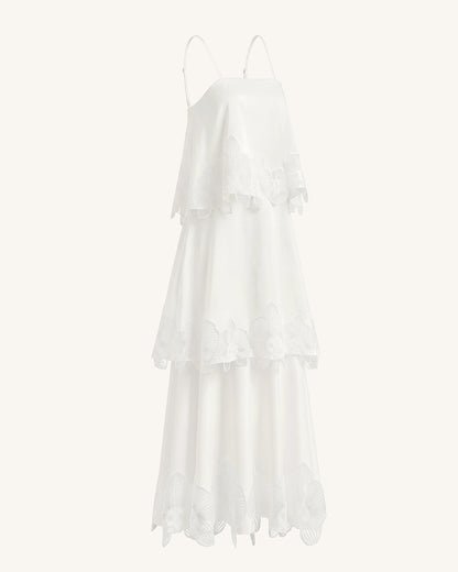Orchid Embroidered Tiered Maxi Dress - White | JW PEI