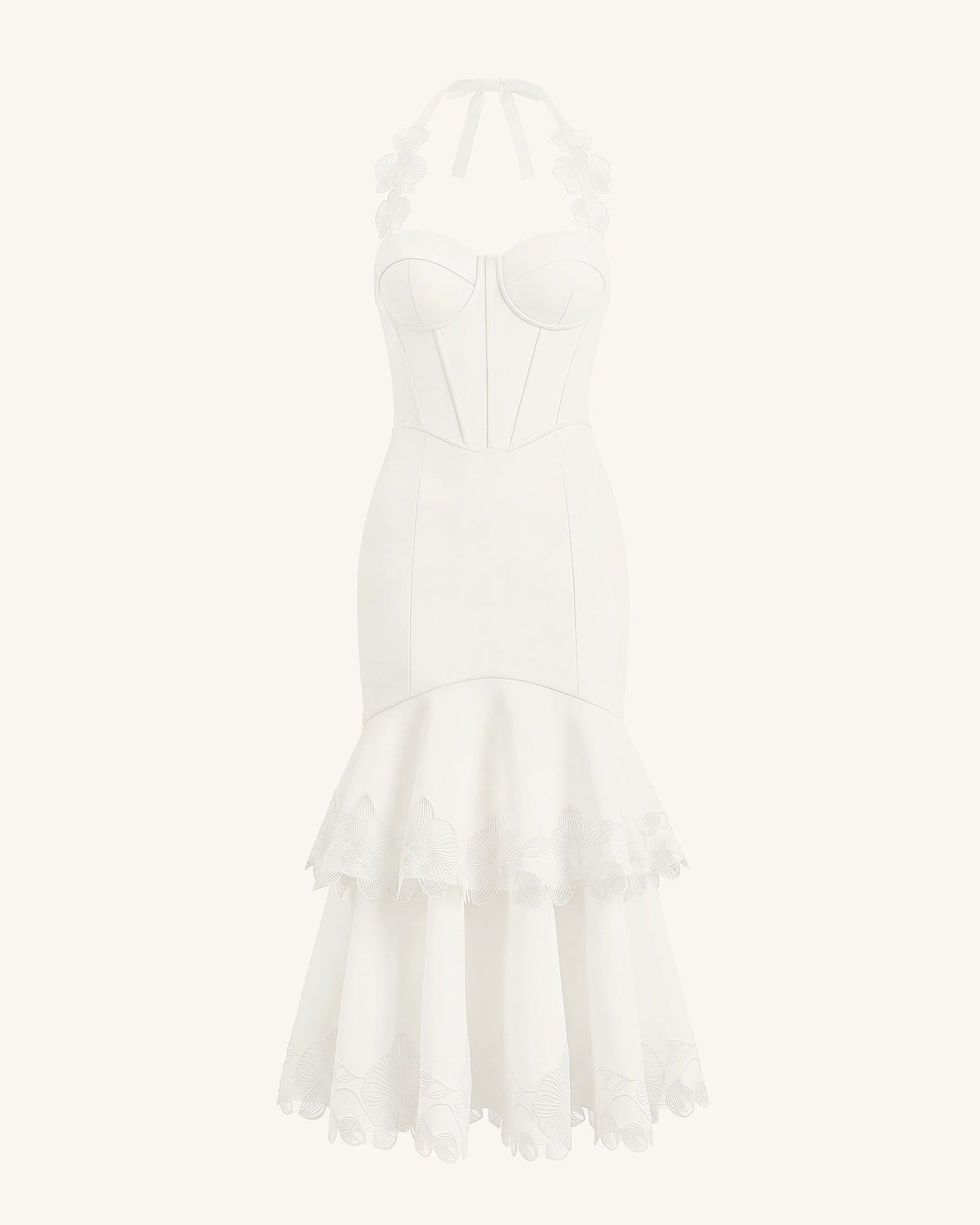 Orchid Embroidered Halter Corset Midi Dress - White | JW PEI