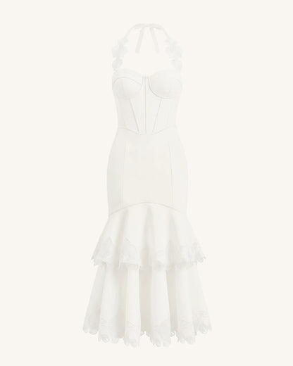 Orchid Embroidered Halter Corset Midi Dress - White | JW PEI