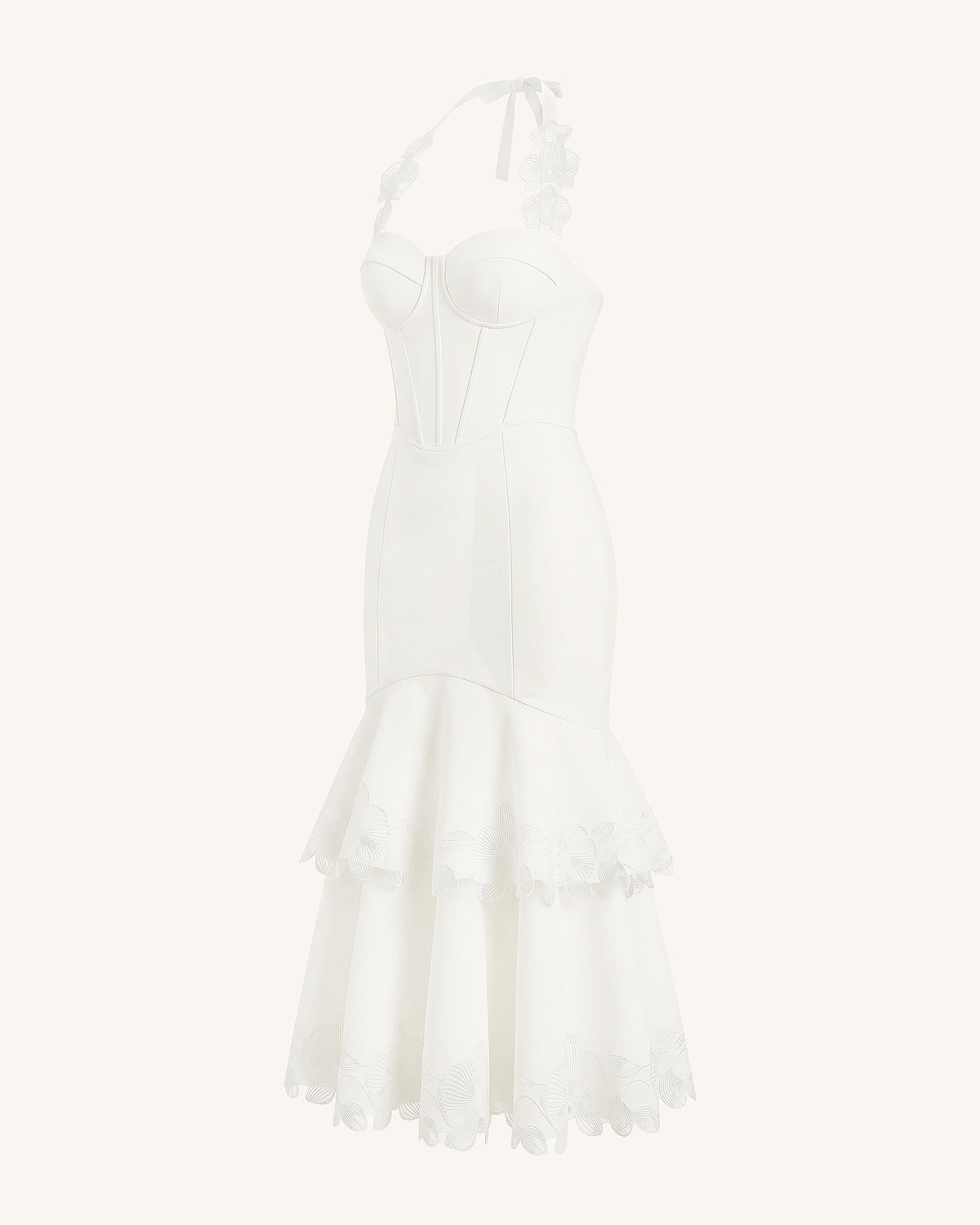 Orchid Embroidered Halter Corset Midi Dress - White | JW PEI