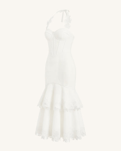 Orchid Embroidered Halter Corset Midi Dress - White | JW PEI