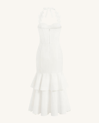 Orchid Embroidered Halter Corset Midi Dress - White | JW PEI