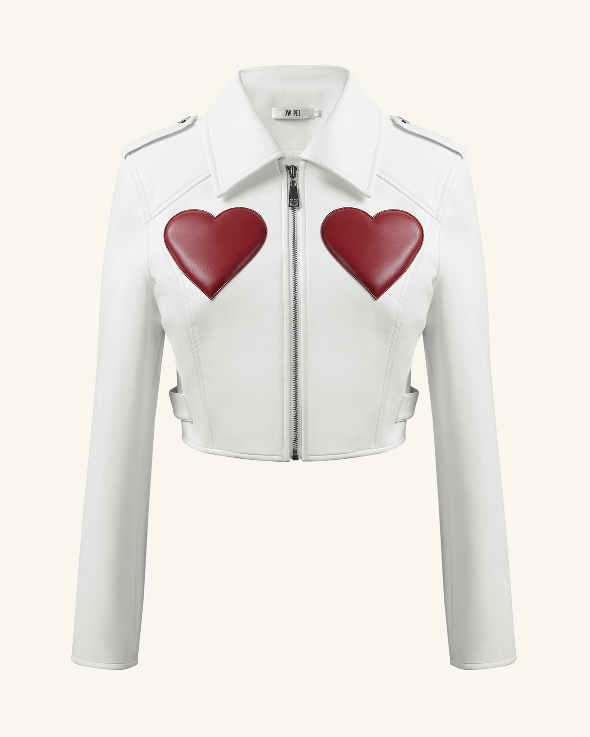 Sophie Cropped Leather Jacket - White & Red | JW PEI
