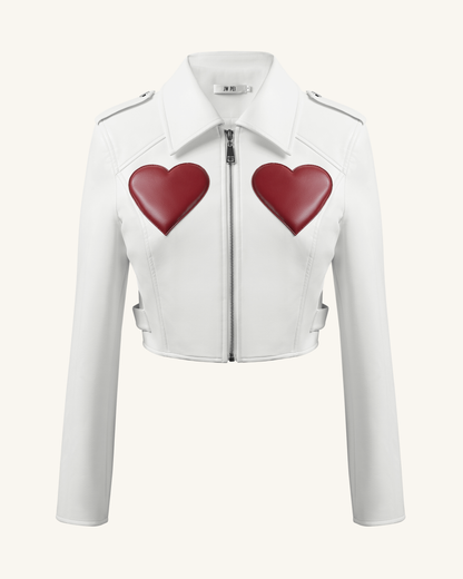 Sophie Cropped Leather Jacket - White & Red | JW PEI