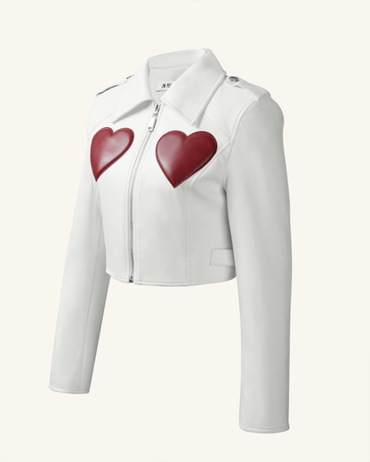 Sophie Cropped Leather Jacket - White & Red | JW PEI