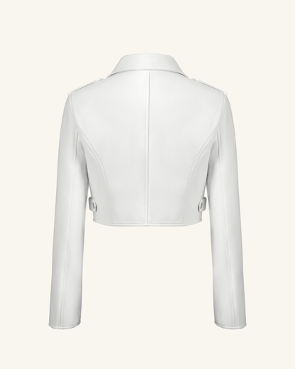 Sophie Cropped Leather Jacket - White & Red | JW PEI