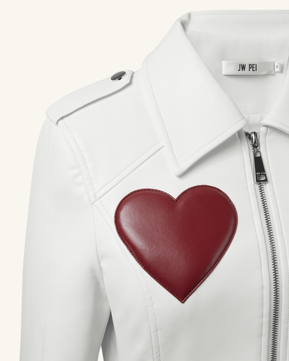 Sophie Cropped Leather Jacket - White & Red | JW PEI