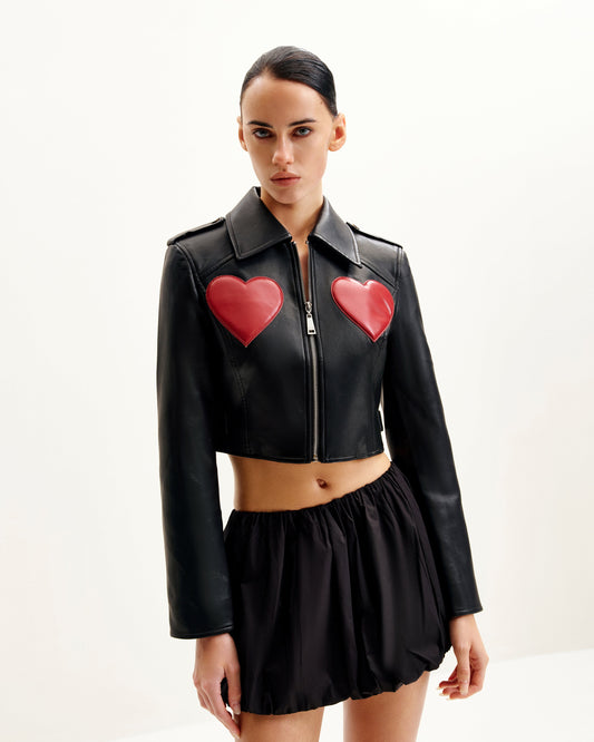 Sophie Cropped Leather Jacket - Black & Red | JW PEI