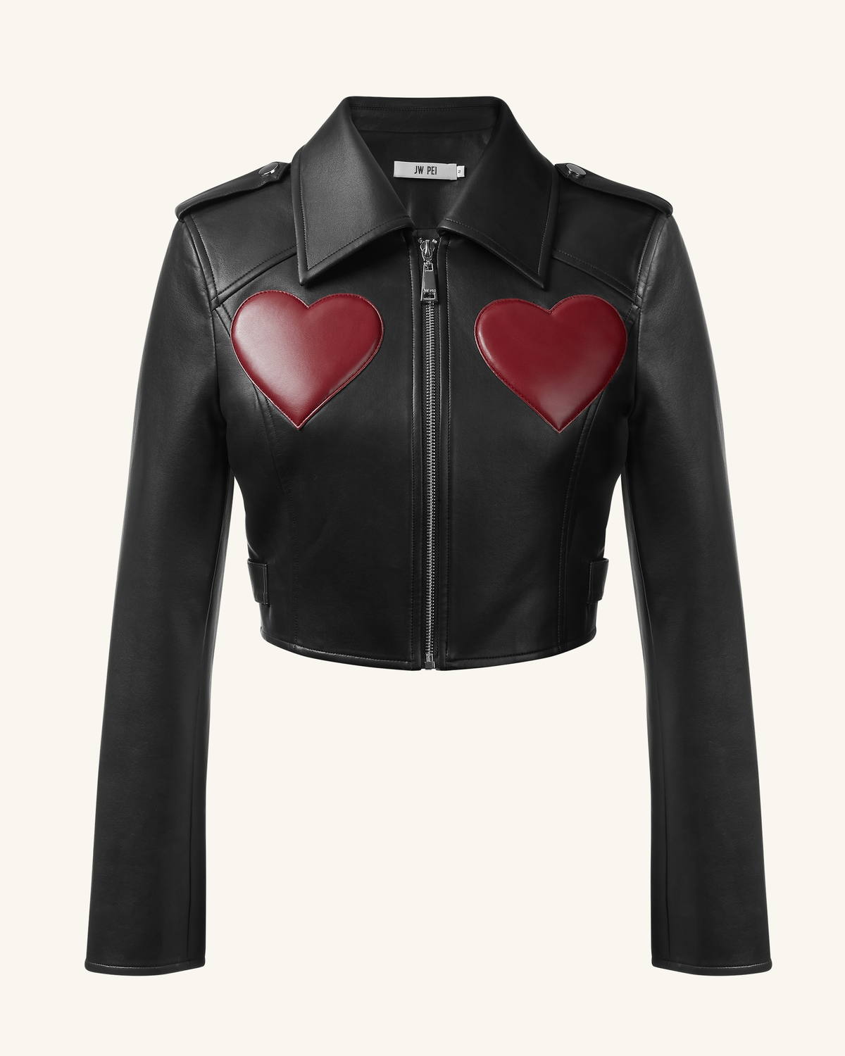 Sophie Cropped Leather Jacket - Black & Red | JW PEI