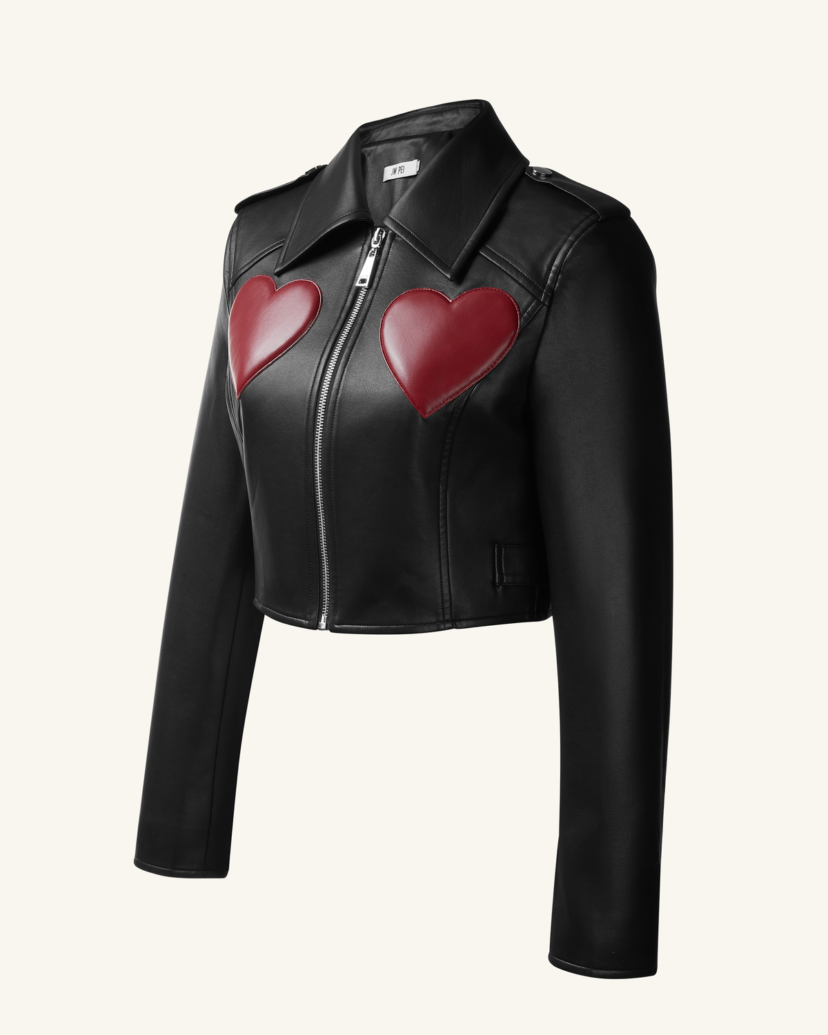 Sophie Cropped Leather Jacket - Black & Red | JW PEI