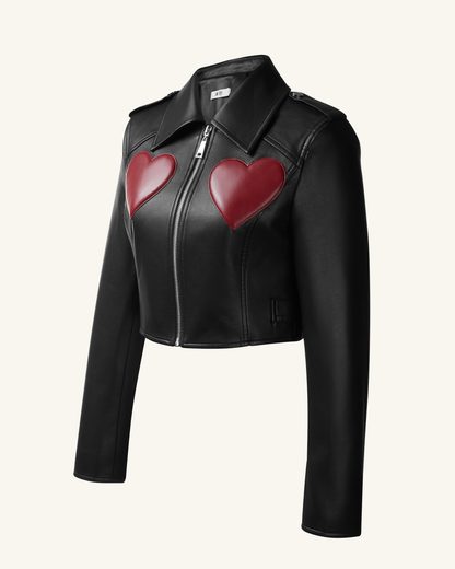 Sophie Cropped Leather Jacket - Black & Red | JW PEI