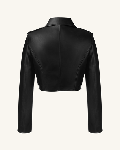 Sophie Cropped Leather Jacket - Black & Red | JW PEI