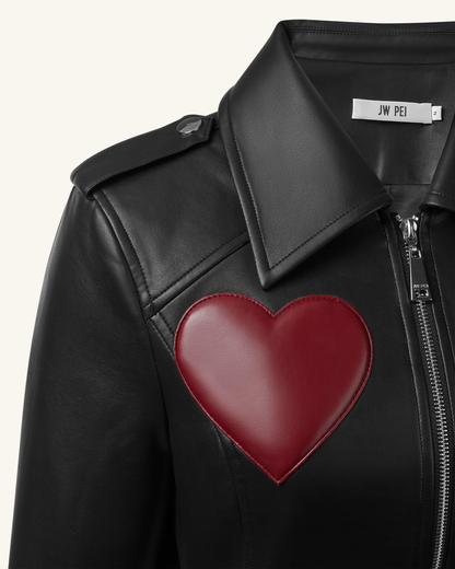 Sophie Cropped Leather Jacket - Black & Red | JW PEI