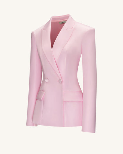Lily Satin Double-Breasted Blazer Suit - Pink | JW PEI