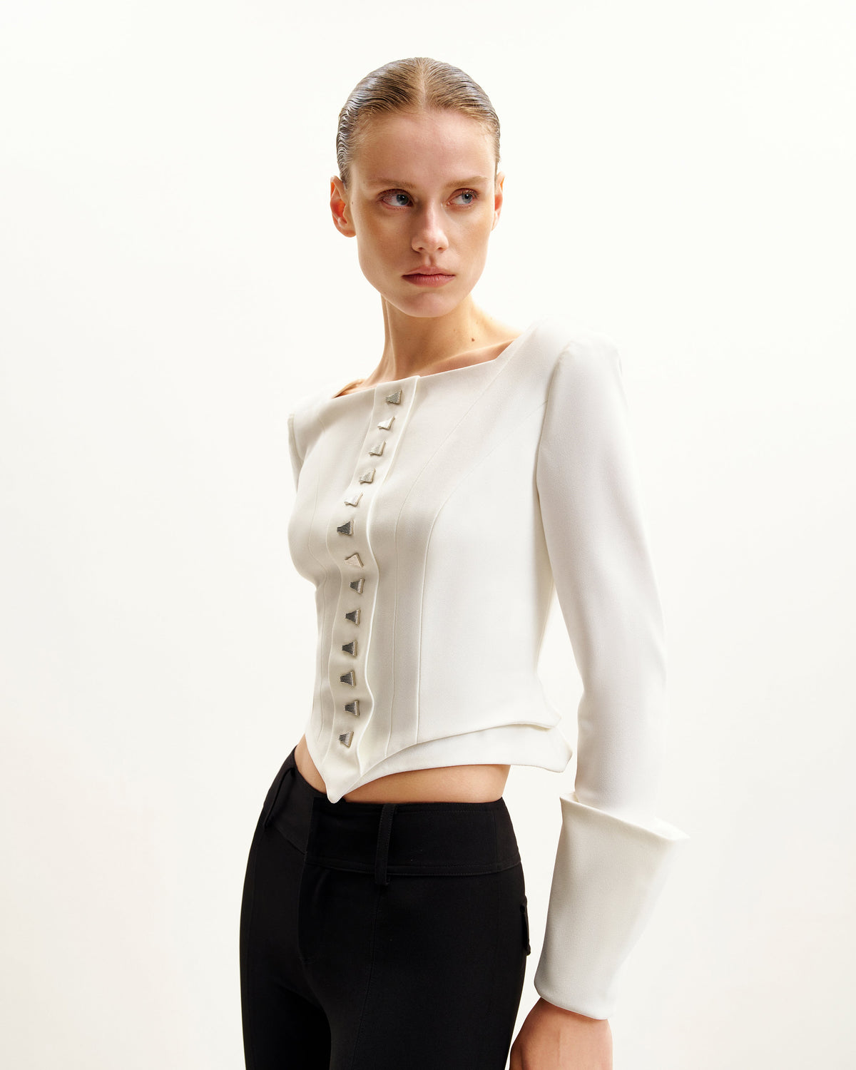 Lydia Corset-Inspired Blazer - White | JW PEI