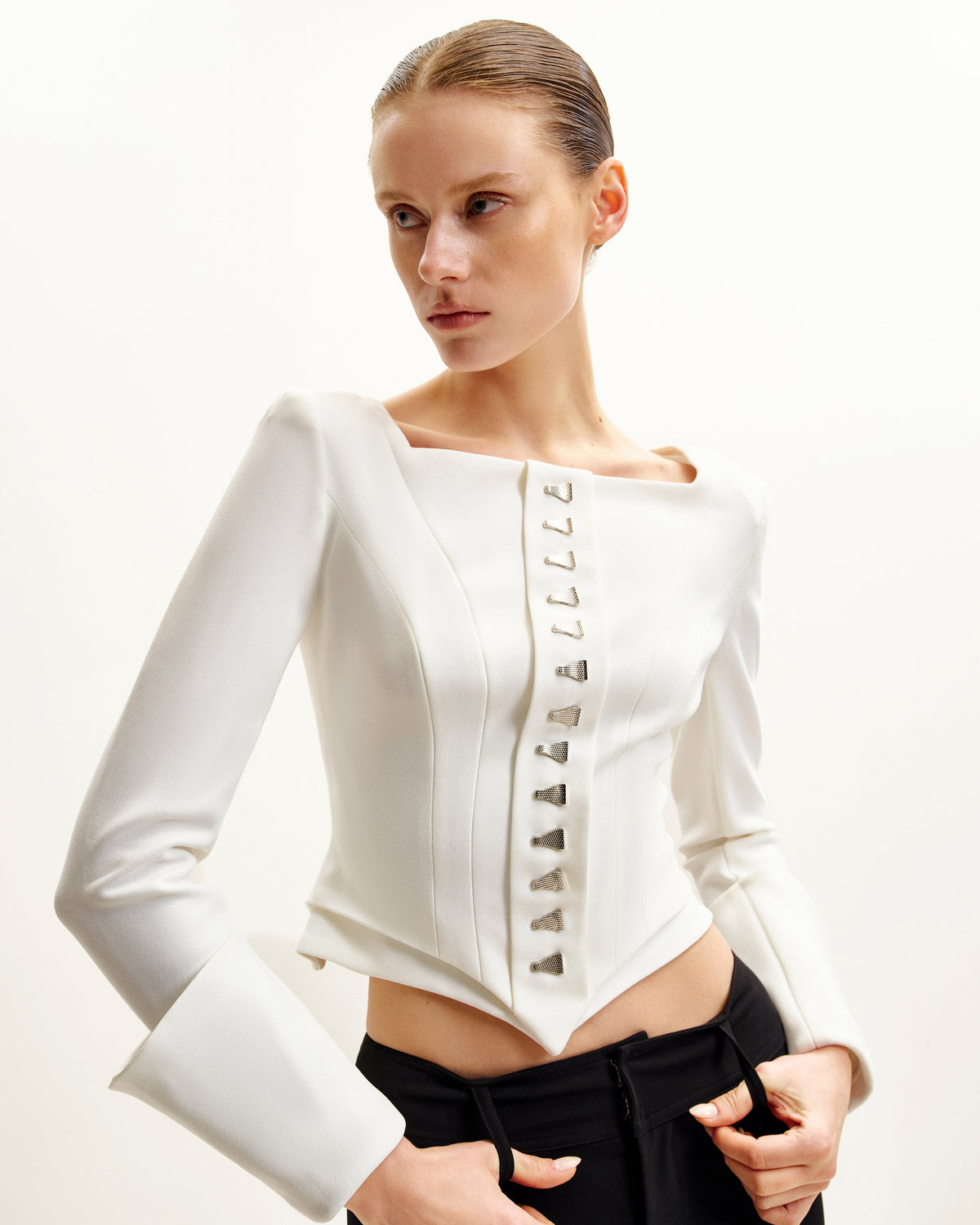 Lydia Corset-Inspired Blazer - White | JW PEI