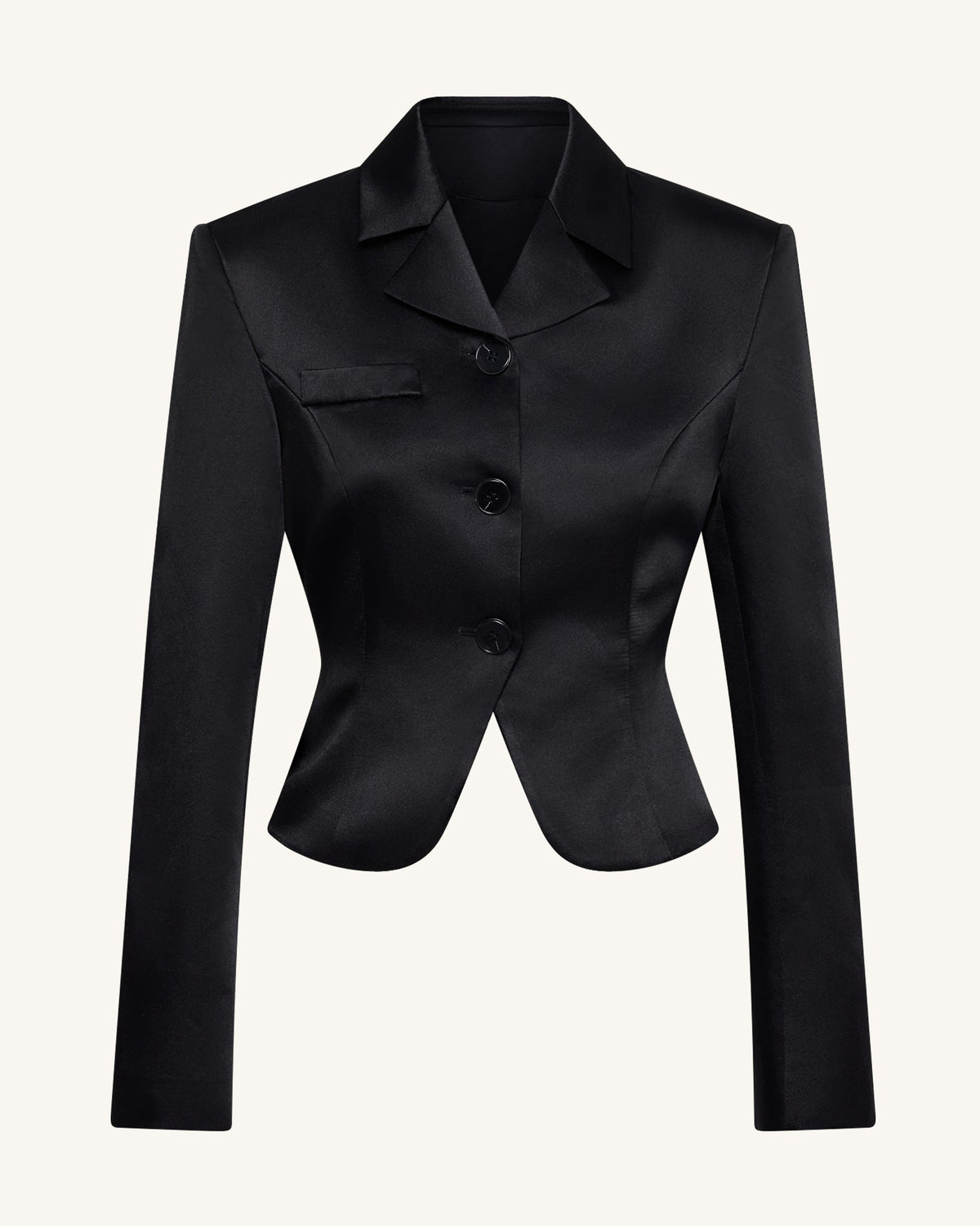 Satin Sculpted Waist Cropped Blazer - Black | JW PEI