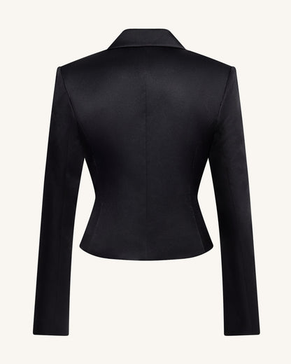 Satin Sculpted Waist Cropped Blazer - Black | JW PEI