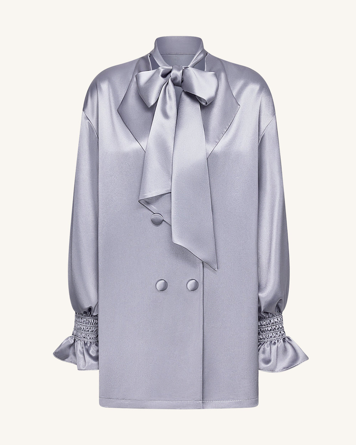 Ribbon Tie Balloon Sleeve Longline Blazer - Silver | JW PEI