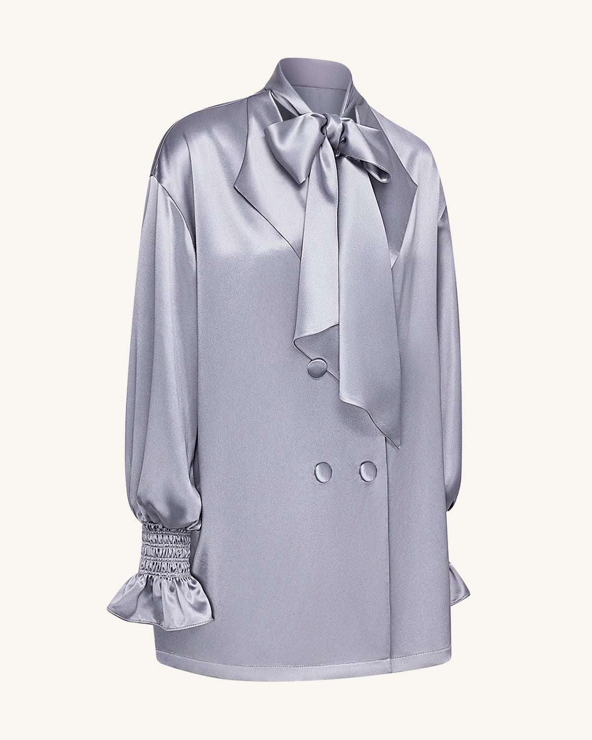 Ribbon Tie Balloon Sleeve Longline Blazer - Silver | JW PEI
