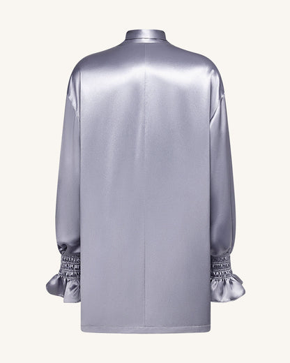 Ribbon Tie Balloon Sleeve Longline Blazer - Silver | JW PEI