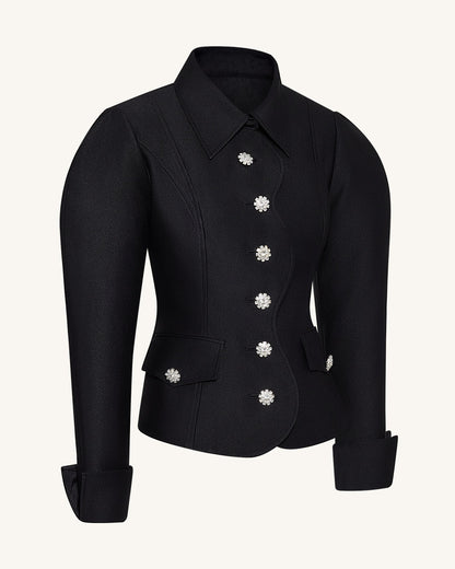 Scalloped Placket Leg of Mutton Blazer - Black | JW PEI