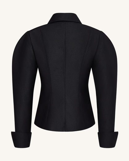 Scalloped Placket Leg of Mutton Blazer - Black | JW PEI