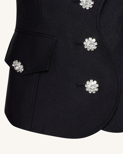 Scalloped Placket Leg of Mutton Blazer - Black | JW PEI