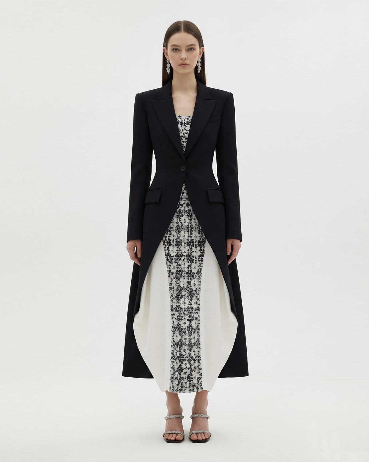 Structured Peak-Lapel Cutaway Maxi Blazer - Black | JW PEI