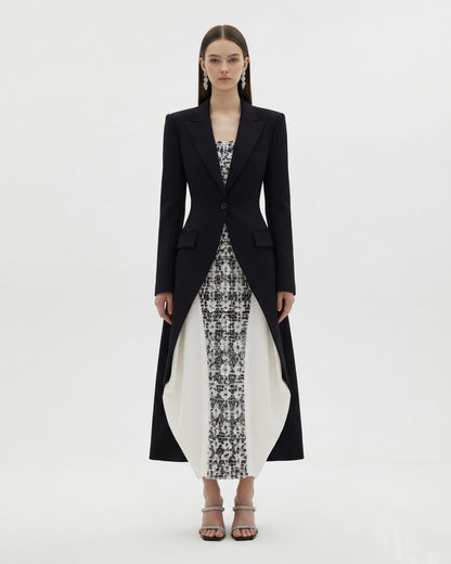 Structured Peak-Lapel Cutaway Maxi Blazer - Black | JW PEI