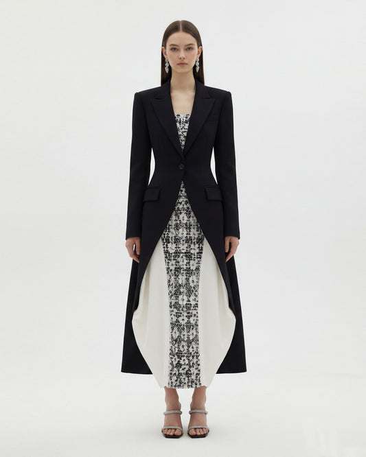 Structured Peak-Lapel Cutaway Maxi Blazer - Black | JW PEI