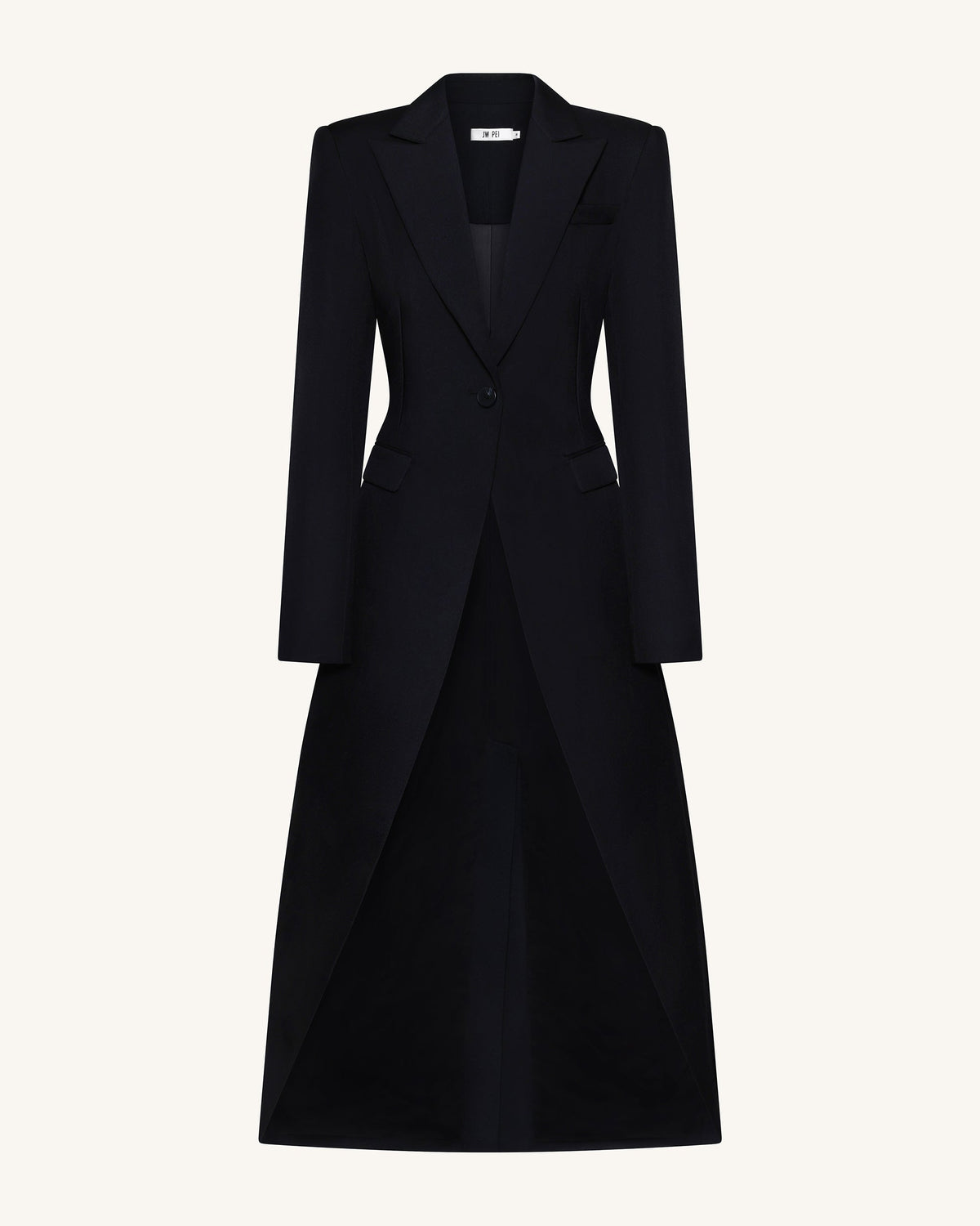 Structured Peak-Lapel Cutaway Maxi Blazer - Black | JW PEI