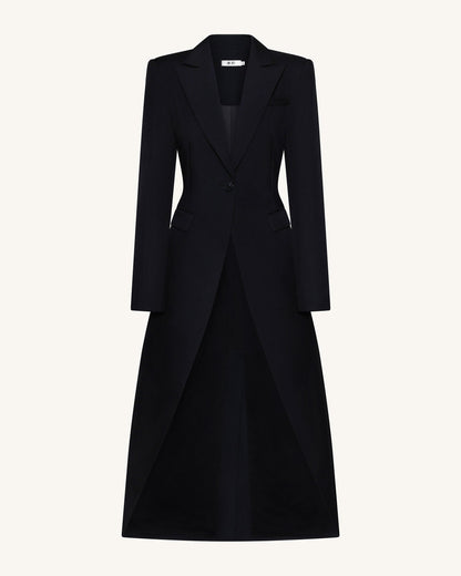 Structured Peak-Lapel Cutaway Maxi Blazer - Black | JW PEI