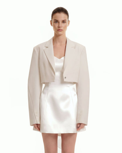 Structured Power-Shoulder Cropped Blazer - Beige | JW PEI
