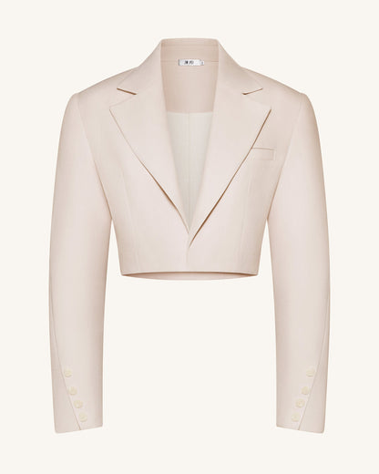 Structured Power-Shoulder Cropped Blazer - Beige | JW PEI