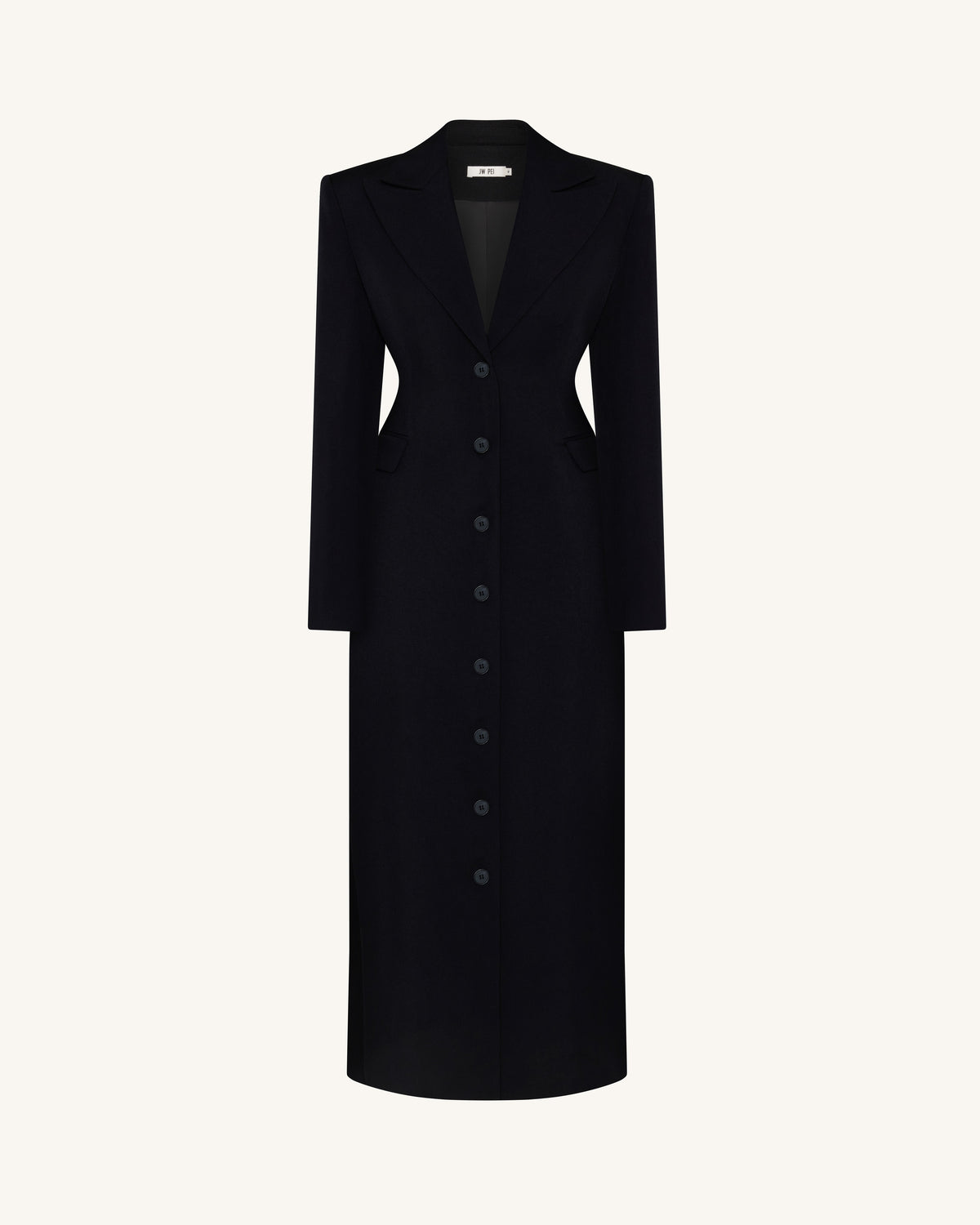 Structured Shoulder Fitted Lapel Maxi Coat - Black | JW PEI