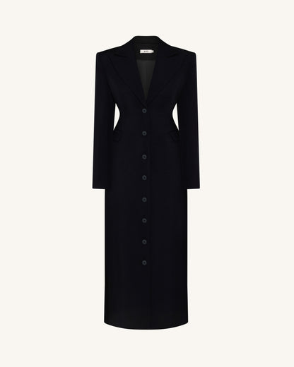 Structured Shoulder Fitted Lapel Maxi Coat - Black | JW PEI