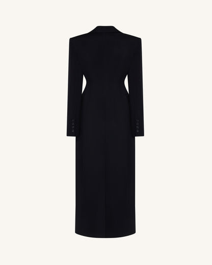 Structured Shoulder Fitted Lapel Maxi Coat - Black | JW PEI
