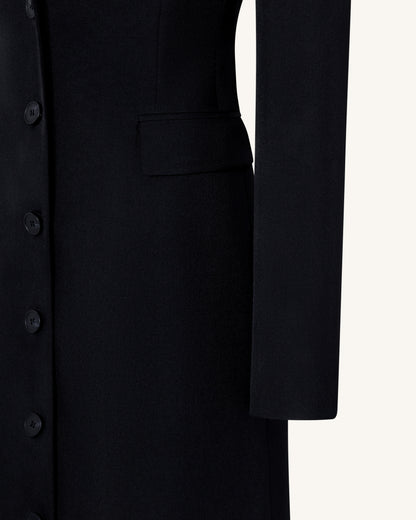 Structured Shoulder Fitted Lapel Maxi Coat - Black | JW PEI