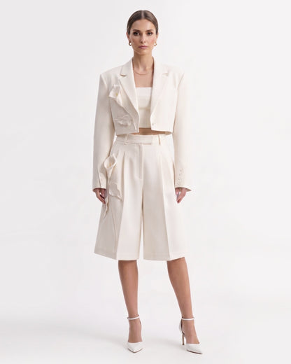 Floral Appliqué Cropped Blazer - White | JW PEI